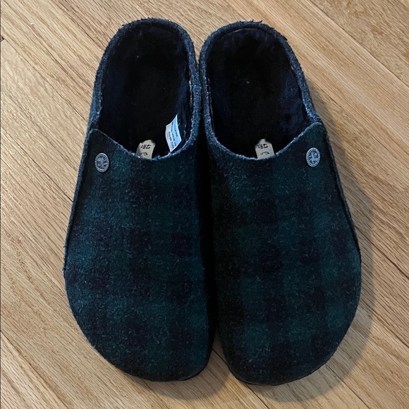 Birkenstock Blue Green Plaid Wool Felt Zermatt Shearling Slipper Sz 43 - Picture 1 of 12